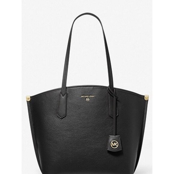MICHAEL KORS Jane Large Pebbled Leather Tote Bag - BLACK NWT - Picture 1 of 10
